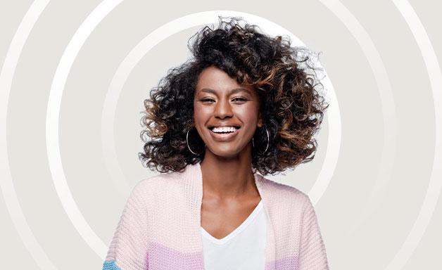 Social proof advertisement featuring a female professional with a light grey background