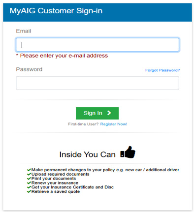 Update Driver Number on MyAIG - Step 1