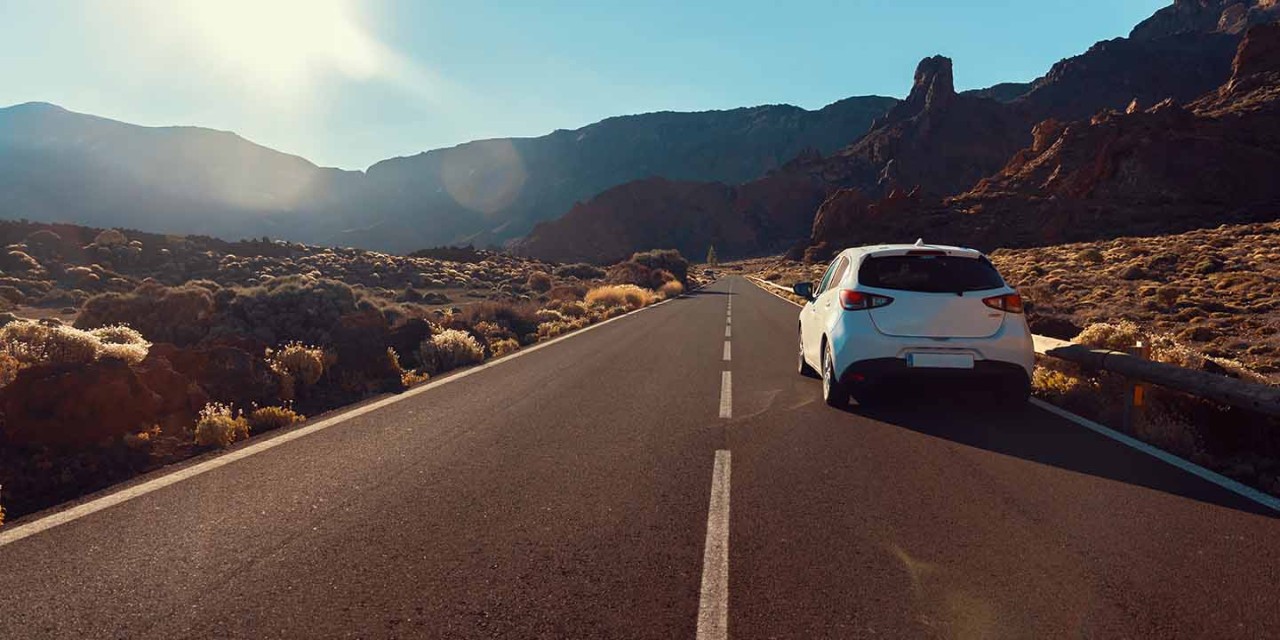 car travels in the mountain area