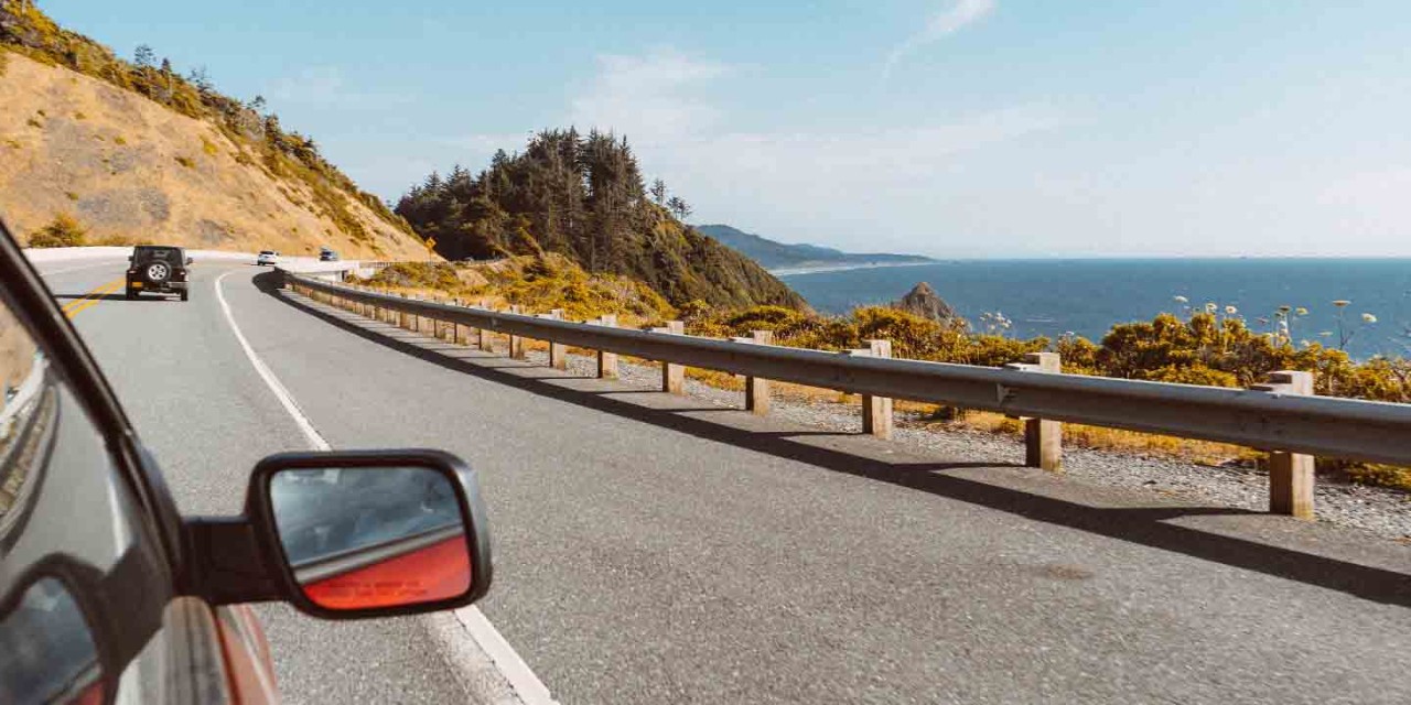 Highway view on the coast on way to summer vacation
