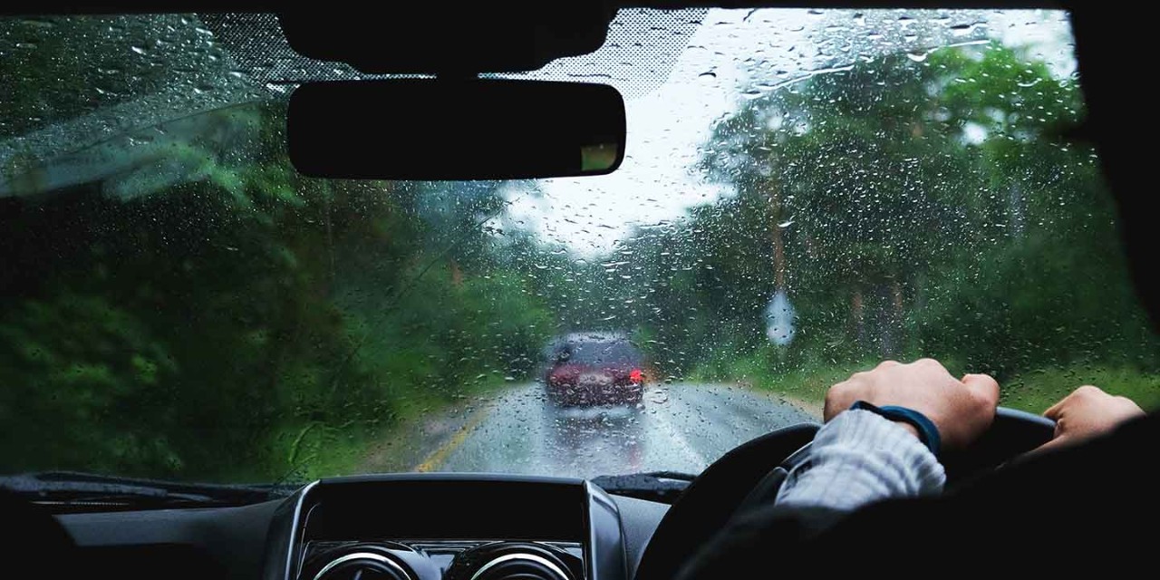 Driving a car in rainy weather