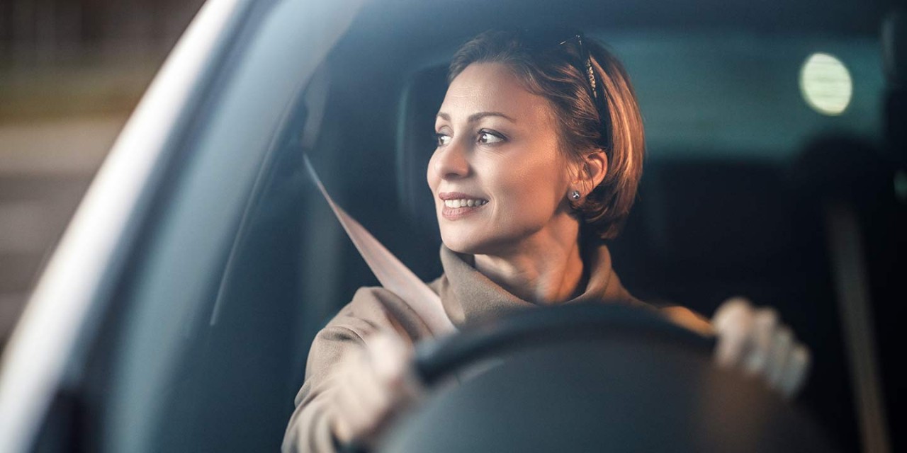 woman driving car