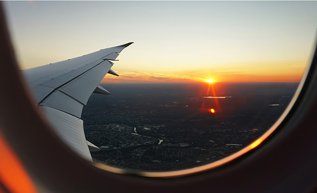 sunset view from airplane window