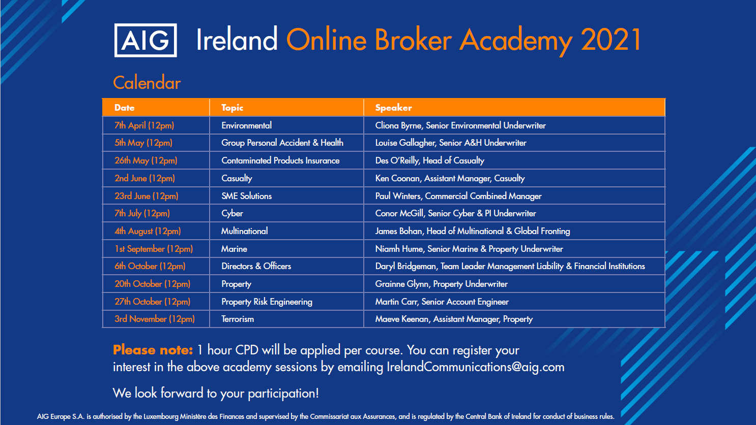 AIG Ireland Online Broker Academy 2021