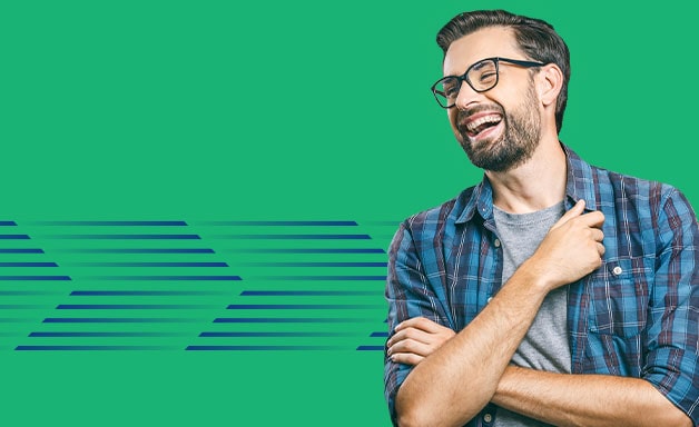 Social proof advertisement featuring a male smiling with a green background